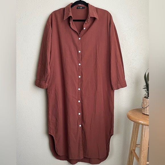 Rust Red Long Sleeve Button Down Maxi Dress - Picture 5 of 6